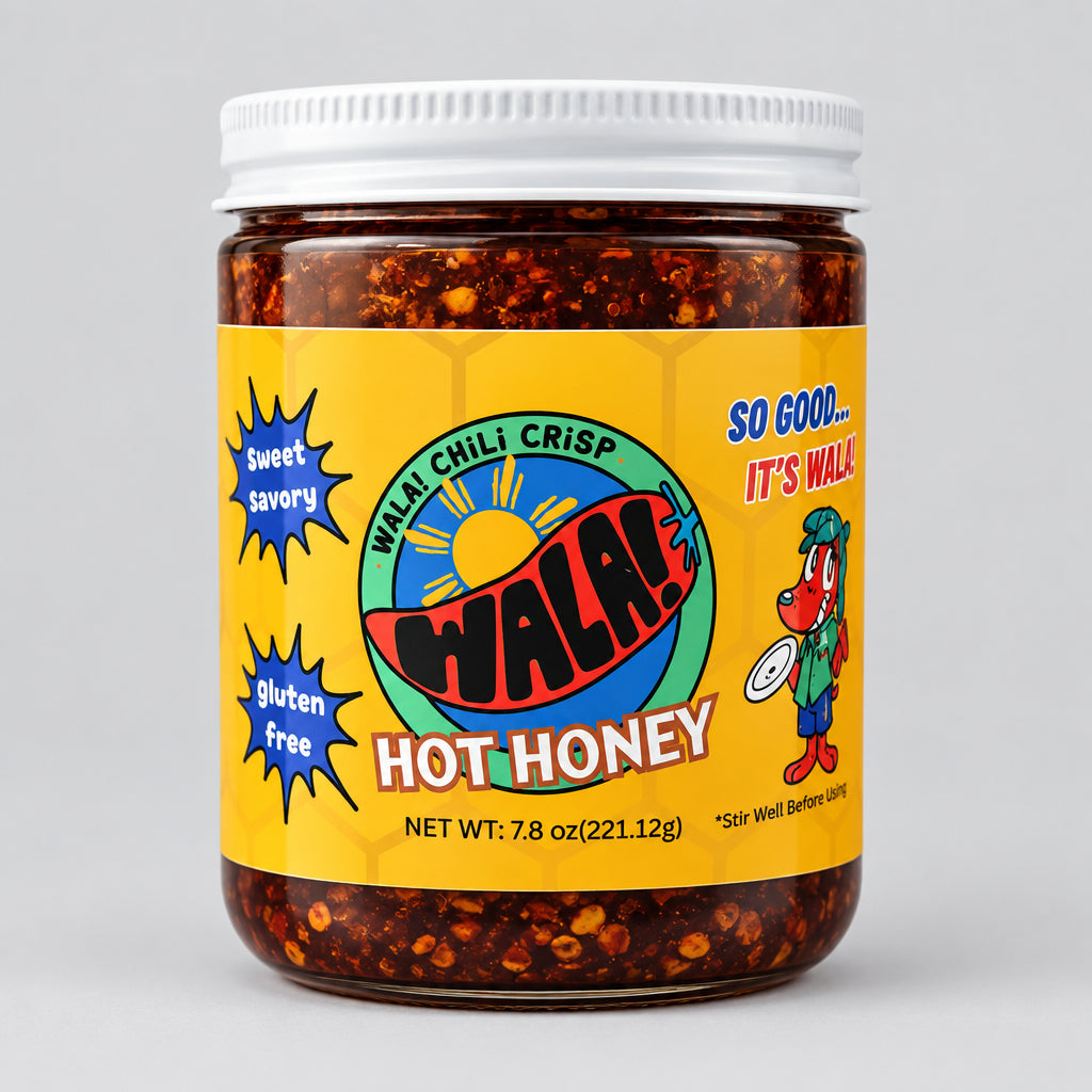 Wala! Hot Honey jar with a yellow label and white lid