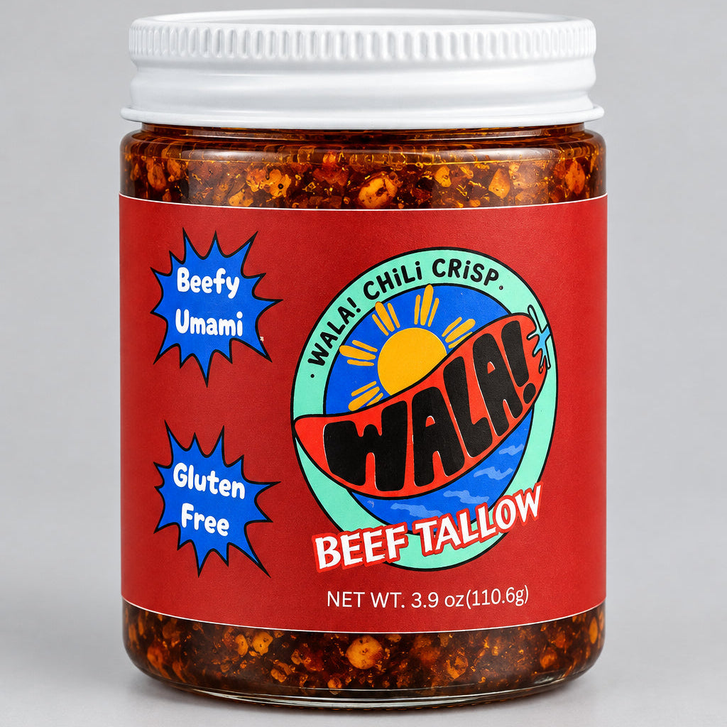 Wala! Beef Tallow Chili Crisp jar with a red label and white lid