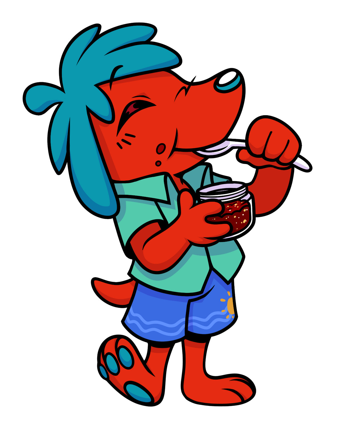 Wala! mascot eating chili crisp from a jar with a spoon